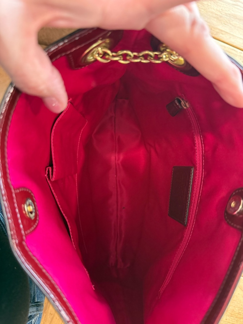 Patent Leather Chain-Trim Tote Bag in Deep Burgundy - Picture 7 of 7